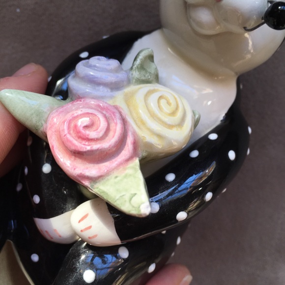 2001 Amy Lacombe Ceramic Black Polka Dot Tuxedo Cat Collectible Figurine - Picture 9 of 16